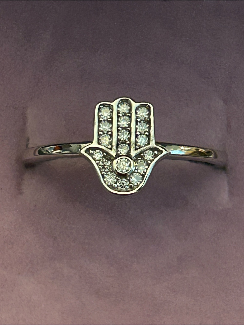 925 Sterling Silver 1.00 Carat Moissanite Hamsa Hand Pavé Ring Sz 7